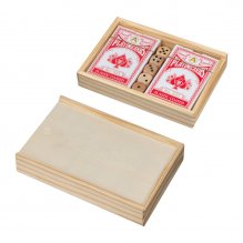 Set de carti de joc in cutie de lemn cu zaruri Set de carti de joc in cutie de lemn cu zaruri