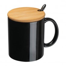 Ceasca ceramica cu lingura si capac, 300 ml