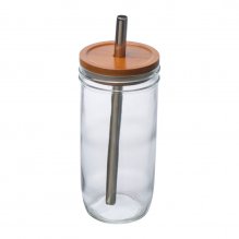 Pahar cu capac bambus si paie, 650ml