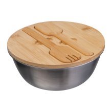 Bol pentru salata cu capac din bambus, 2 l