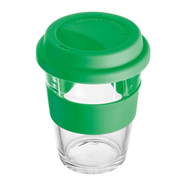 Pahar din sticla cu manson si capac, 300 ml