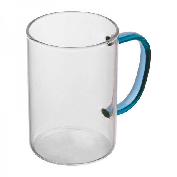 Pahar din sticla cu maner colorat, 250 ml