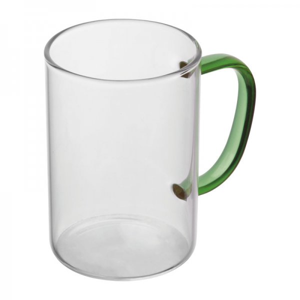 Pahar din sticla cu maner colorat, 250 ml